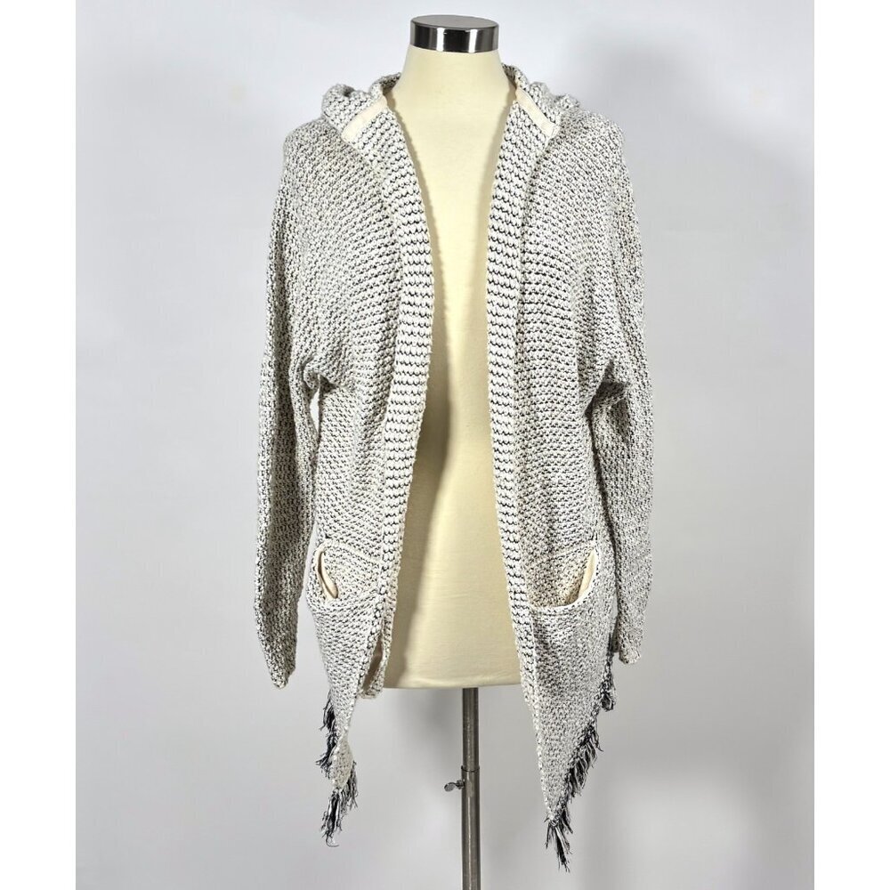 Free People Love Me Tender Fringe Open Front Hooded Cardigan Cotton - Medium - Picture 2 of 6